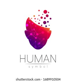 Vector Symbol Of Human Head. Person Face. Red Violet Color Isolated On White. Concept Sign For Business, Science, Psychology, Medicine, Technology. Creative Sign Design Man Silhouette. Modern Logo