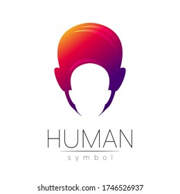 Símbolo vectorial de la cabeza humana. Cara personal. Color violeta rojo aislado en blanco. Signo de concepto para negocios, ciencia, psicología, medicina, tecnología. Diseño creativo de señas. Logo moderno