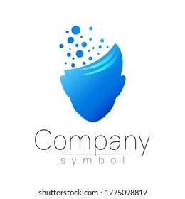Vector symbol of human head. Person face. Blue color isolated on white. Concept sign for business, science, psychology, medicine, technology. Creative sign design Man silhouette. Modern logo