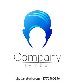 Vector symbol of human head. Person face. Blue color isolated on white. Concept sign for business, science, psychology, medicine, technology. Creative sign design Man silhouette. Modern logo