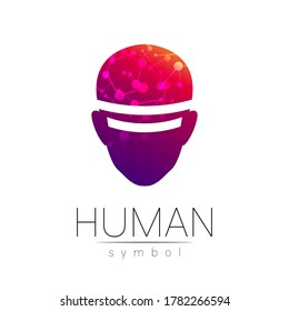 Vektorsymbol des menschlichen Kopfes. Person Gesicht. Rote violette Farbe einzeln auf Weiß. Concept sign für Business, Wissenschaft, Psychologie, Medizin, Technologie. Creative VR Zeichen Design Man Silhouette. Modernes Logo