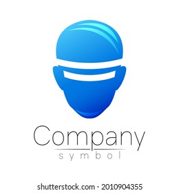 Vector symbol of human head. Person face. Blue color isolated on white. Concept sign for business, science, psychology, medicine, VR, technology. Creative sign design Man silhouette. Modern logo