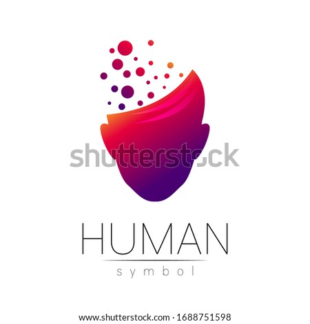 Vector symbol of human head. Person face. Red violet color isolated on white. Concept sign for business, science, psychology, medicine, technology. Creative sign design Man silhouette. Modern logo