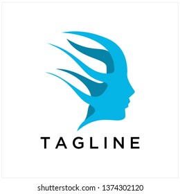 Vector symbol of human head. Profile face. Blue color isolated on white background. Concept sign for business, science, psychology, medicine. Creative sign design Man silhouette. Modern logo