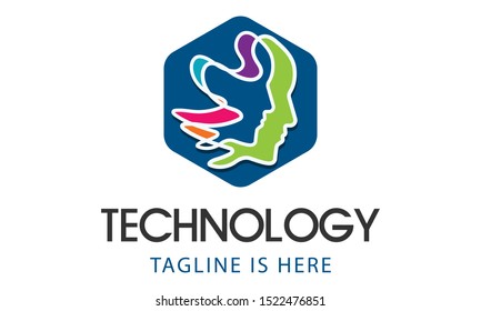 Vector symbol of human head. Profile face. Blue color isolated on white background. Concept sign for business, science, psychology, medicine. Creative sign design Man silhouette. Modern logo
