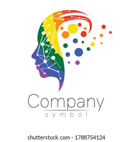 Vector symbol of human head. Profile face. Rainbow color isolated on white background. Concept sign for science, psychology, medicine. Creative logotype design Man silhouette. Modern logo LGBT