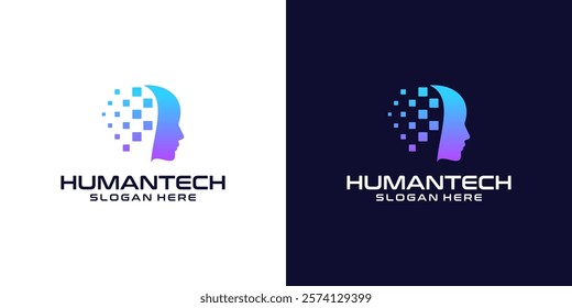 Vector symbol of human head.Human or digital human technology,head technology icon symbol,robot technology logo designModern logo