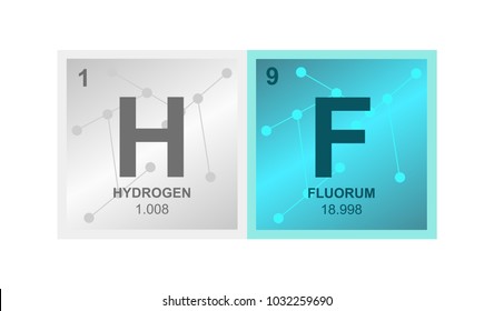 Vector symbol of hydrofluoric acid or hydrogen fluoride which consists of hydrogen and fluorine on the background from connected molecules