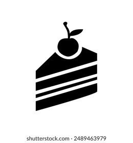 Vector  symbol icon of cake. graphic piece of cherry cake. icon for confectionery shop or cafe. Abstract silhouette food icon. 
