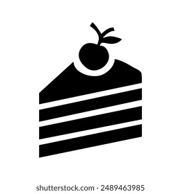 Vector  symbol icon of cake. graphic piece of cherry cake. icon for confectionery shop or cafe. Abstract silhouette food icon. 
