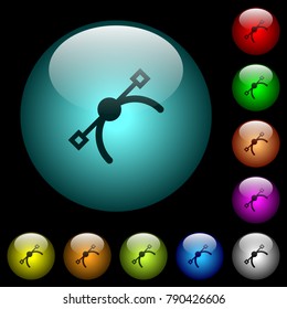 Vector symbol icons in color illuminated spherical glass buttons on black background. Can be used to black or dark templates