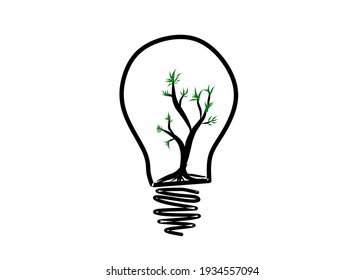Símbolo vectorial de la lámpara incandescente con una planta