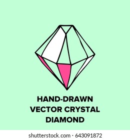 Vector symbol of ink crystal with geometrical linear flat diamond. Trendy icon terrarium.
