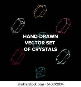 Vector symbol of ink crystal with geometrical linear flat diamond. Trendy icon terrarium.
