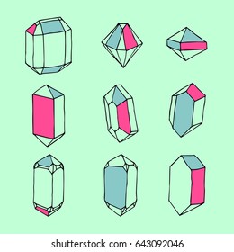 Vector symbol of ink crystal with geometrical linear flat diamond. Trendy icon terrarium.
