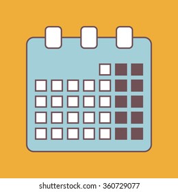 vector symbol of isolated blue, white and brown calendar on yellow background