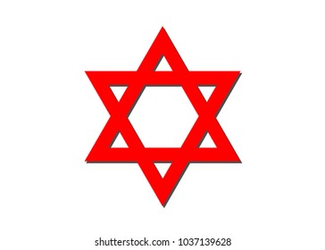 Vector symbol of Judaism religion, red Star of David