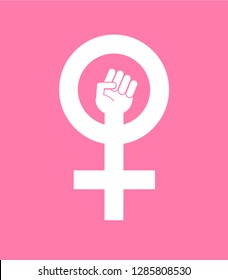 Vector symbol logo of women power isolated on pink background 