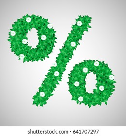 Vector Symbol "%" made of leaves and flowers.