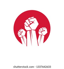 Vector symbol made with raised arm of a muscular male. Power and authority conceptual logo.