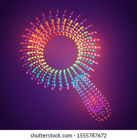 
vector symbol magnifying lens made of glowing colorful dots