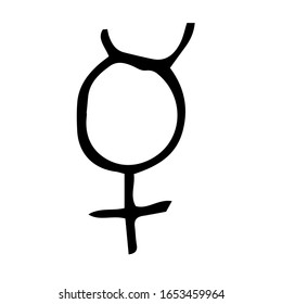 Vector symbol of mercury. symbols of planets and signs in astrology. Isolated on a white background. Doodle style. For horoscopes and Natal charts.