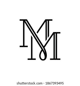 Símbolo vectorial de letras "MM" apiladas en una unidad de belleza vintage.