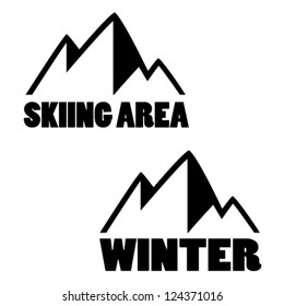 Vector symbol of mountains - sign of skiing area, winter