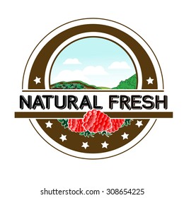 Vector symbol - natural fresh label - nature abstract element with raspberry, bio organic simple design in the circle 