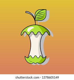 Vector symbol of organic garbage. Icon of food waste or rubbish for compost : apple stub. Cartoon design element for pollution environment and ecology. Illustration isolated on color background