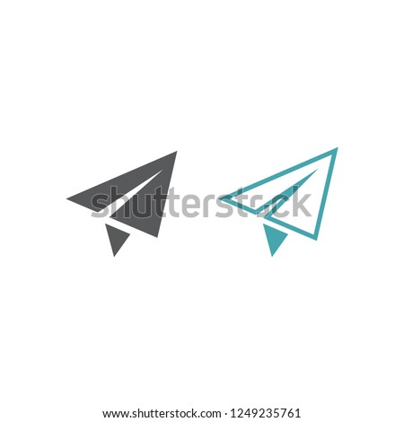 Vector symbol of the paper plane. Set of two vector icons. Flat design Monohrome