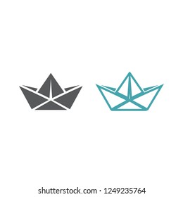 Vector symbol of the paper ship. Set of two vector icons. Flat design Monohrome