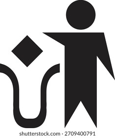 Símbolo de Vector de una persona que coloca los desechos en un contenedor, que representa el reciclaje, la limpieza y la responsabilidad ambiental. Ideal para señalización, embalaje, etiquetas ecológicas y concienciación del público.