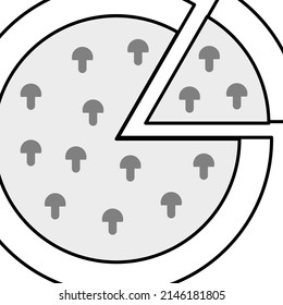 vector symbol of pizza with tomato sauce and mozzarella cheese with monochrome display
