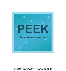 Vector symbol of Polyetheretherketone (PEEK) polymer on the background from connected macromolecules