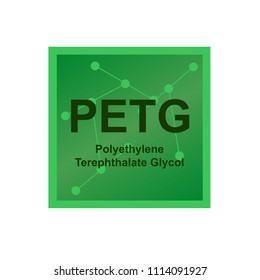 Vector symbol of Polyethylene Terephthalate Glycol (PETG) polymer on the background from connected macromolecules