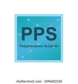 Vector symbol of Polyphenylene Sulphide (PPS) polymer on the background from connected macromolecules