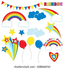 Vector symbol of rainbow and clouds in the sky