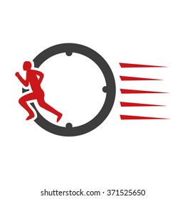Vector symbol rate of delivery package, box. Icon of speed transport. Clock with sign of runner, running man.
