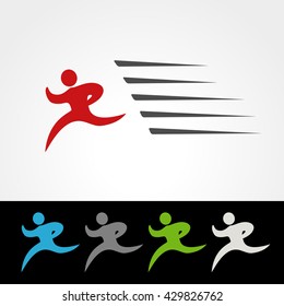 Vector symbol rate of delivery package or speed icon of download and upload, silhouette of running man, runner
