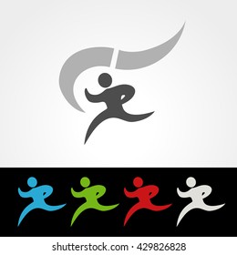 Vector symbol rate of delivery package or speed icon of download and upload, silhouette of running man, runner
