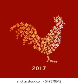 Vector symbol rooster of the Chinese New Year 2017 with snowflakes