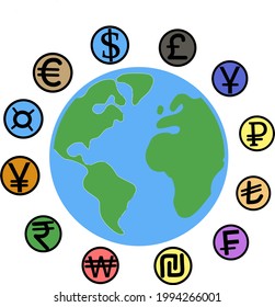 Vector symbol of several world country currencies for your business.