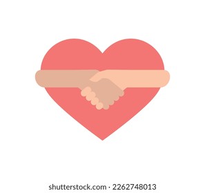 Vector symbol of shaking hands in the background of a red heart. Isolated on white background.