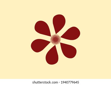 
Vector symbol in the shape of a flower with 6 dark red petals on dark yellow background