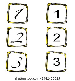 Vector symbol sheet: square boxes (bullets) with yellow and black borders, each with the numbers 1, 2 or 3
