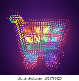 vector symbol shopping cart made of glowing colorful dots