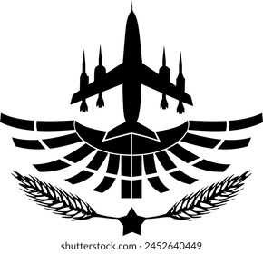 Símbolo de Vector Silueta - Fuerza Aérea con avión de combate y alas - Honor y Orgullo - Despliegue Militar - Diseño Elemento Logo e Icono