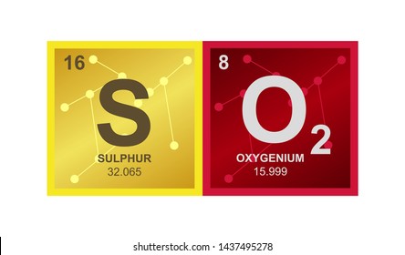 Vector symbol of SO2 sulfur dioxide molecule – toxic gas on the background from connected molecules. Illustration is isolated on a white background.
