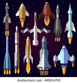 Vector symbol of spaceship, shuttle and spacecraft. space rockets travel. Illustration isolated